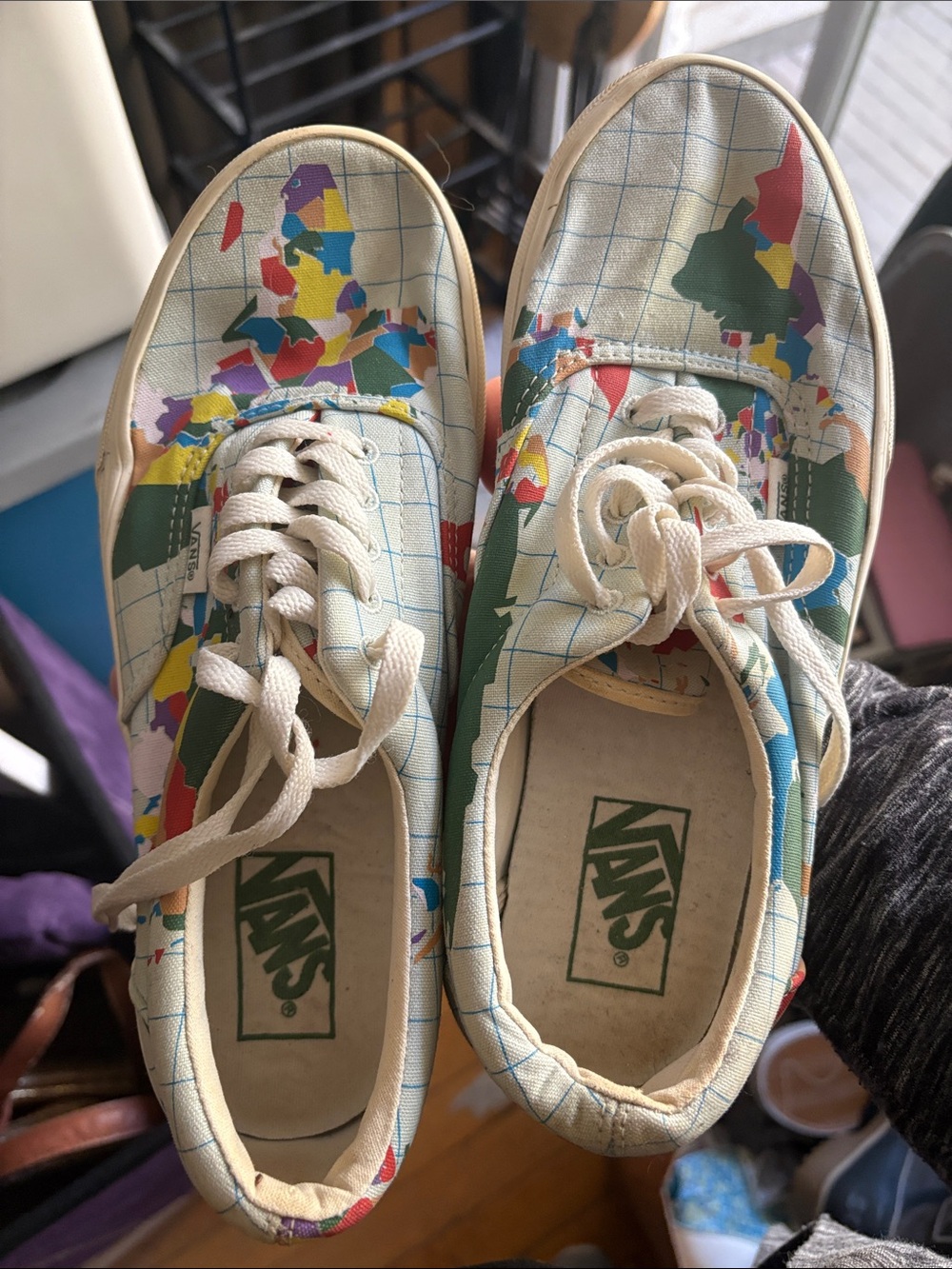 Vans Canvas Low-Top Sneakers - Cream with Multicolor Map Print
